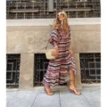 Robe longue manches longues à motif géométrique pour femmes, mode streetwear élégante. - Ondes positionnées / XS