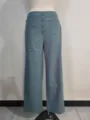 Women's high waisted casual straight leg trousers with buttons and multiple pockets - Malachite green