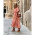 Robe longue imprimé géométrique manches bouffantes, mode urbaine automne chic pour femmes. - Géométrie de flamme / XS