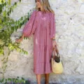 Nouvelle robe midi géométrique imprimée à manches longues, style streetwear pour femmes. - XS / Rose