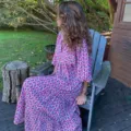 Robe longue imprimée géométrique à manches longues et bouffantes style bohème chic femme - XS / Cyan