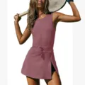 Women athletic tennis dress romper with built-in shorts activewear sportswear - S / Purple