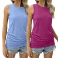 Damen Sommer einfarbige ärmellose Rundhals Strick Tanktop mit seitlichen Falten. - S / Kombinationsset / Hellblau Und Rosa