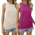 Damen Sommer einfarbig ärmellos Tanktop Rundhalsausschnitt lässig Strick schmale Falten - S / Kombinationsset / Aprikose + Rosa