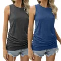 Damen Sommer einfarbig ärmellos Tanktop Rundhalsausschnitt lässig Strick Top Detail - S / Kombinationsset / Grau und Marineblau