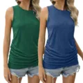 Nahaufnahme Detail der Damen Sommer einfarbig ärmellos Tanktop Rundhalsausschnitt Top. - S / Kombinationsset / Grün & Marineblau