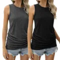 Detailansicht Damen Sommer einfarbig ärmellos Rundhalsausschnitt lässig Strick Tanktop - Grau + Schwarz / S