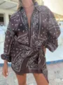 Καφέ paisley print resort σετ δύο τεμαχίων, φαρδιά ζακέτα και ασορτί φούστα. - S / Top And Bottom / Καφέ Σετ