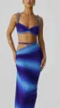 Blaues Verlaufs-Zweiteiler-Rockset, schickes Sommer-Modeoutfit mit gedrehten Trägern und Raffung. - S / Top Und Unterteil / Blau