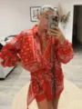 Boho στυλ παραλίας vintage paisley print μακρυμάνικη ζακέτα και ασορτί κοντή φούστα σετ - S / Top And Bottom / Κόκκινο σετ (κοντή μπλούζα)