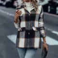 Donna cappotto cardigan a quadri autunno inverno spesso capispalla giacca bottoni - Taglia S / Ciano