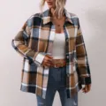 Damen lässige karierte Flanell Hemd Jacke langarm Knopfleiste Winter warme Mantel Oberbekleidung - Dunkelaprikose