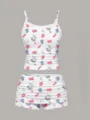Women Strawberry Print Cami Top And Shorts Set Cute 2 Piece Loungewear Outfit Variant - S / White Strawberry