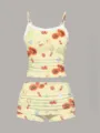 Women cute fruit print camisole shorts set sweet lace trim summer lounge sleepwear pyjamas - S / Yellow Papaya
