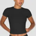 Black slim fit short sleeve crew neck t-shirt basic tight casual summer top for women - S / T-Shirts / Black