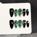 Handgefertigte künstliche Nägel mit trendigem Billard 8-Ball Design für einen stylischen Street-Look. - Extra Klein (XS) / K154 Schwarz Grün Mittlere Mandel