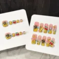 Handmade press-on toe nails with 3d bee cherry and cross charms for stylish summer pedicures - Small S / B93 Toe Nails 12 Pieces