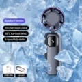 Portable handheld fan USB rechargeable mini cooling fan with digital display and 5 speed settings - Standard Version / Gray