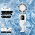 Portable handheld mini fan in pearl white with 5-speed cooling, rechargeable USB design. - Standard Version / White