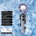 Portable handheld cooling fan with 199 speeds, semiconductor refrigeration, and digital LED display. - Flagship Version / Gray