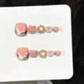 Faux ongles d'orteil faits main rose motif tigre avec de jolis strass de fleurs. - S / Motif Tigre à Fleurs Roses (B99) / 12 Pièces