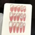Handgefertigte rosa Cat-Eye Press-on Nägel mit 3D weißen Kirschblüten für den Alltag. - 163-Mittel Oval / Extra Klein (XS)