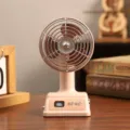 Mini ventilatore da tavolo USB retro con display digitale, ventilatore verticale compatto per ufficio. - Rosa