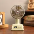 Mini Ventilatore da Tavolo Retro USB Ricaricabile Verde con Display Digitale a LED - Verde