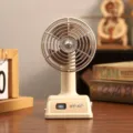 Mini ventilatore da tavolo retrò USB ricaricabile ventilatore personale portatile con LED - Caffè