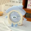 Grazioso ventilatore da tavolo USB a forma di casetta, 3 velocità, mini ventilatore portatile. - Blu