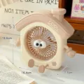 Simpatico ventilatore da tavolo a forma di casa, mini ventilatore USB beige con mani e piedi - Marrone