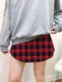 Karostoff Hemdverlaengerung gefaelschter Saum Lagenlook Minirock fuer Damen Pullover Herbst - Schwarz-Rot Kariert