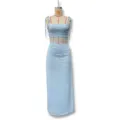 Blue lace cutout camisole dress for women, sexy sheer patchwork design and slim fit. - S / Dresses / Blue