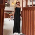 Zwarte dames maxi jurk zomer rugloos elegante vakantie stijl vrouwen mode kleding - Zwart