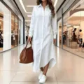 Oversized witte lange overhemdjurk voor dames, casual maxi overhemd top met knopen. - 1XL / Wit