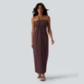 Effen halter rugvrije maxi jurk variant, elegante zomervakantie stijl dames kleding. - XS / Dresses / Roodbruin