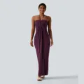 Zomer effen halter nek band rugloos maxi jurk variant, elegante vakantie stijl. - XS / Dresses / Donkerpaars