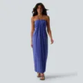 Blauwe maxi jurk met halternek, zomerse mouwloze jurk met open rug voor vakantie. - Saffierblauw