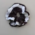 Vintage plaid scrunchie with white lace trim and cute bow for women hair styling, chic hair tie. - Hair Tie / Red Plaid
