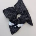 Plaid lace hair scrunchie with black bow, stylish checkered hair tie for daily wear. - Large Square / Black Plaid