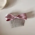 Peineta para el pelo con lazo de satén rosa dientes metálicos accesorio elegante - 5# Peineta con Lazo de Doble Capa Rosa