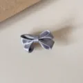 Silver satin bow hair clip for girls, cute Korean style hair accessory with metal clip base. - Blue Bow Hair Clip