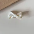 Chic white satin bow hair clip for girls, delicate mini hair accessory for cute daily styling. - Beige Bow Hair Clip Set With Pearls