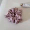Pink satin hair scrunchie with soft fabric and high elasticity, perfect for daily styling. - Pink