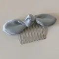 Exquisite light blue satin bow hair comb detail, elegant metal teeth for secure styling. - Green Knotted Bowknot - Hair Comb