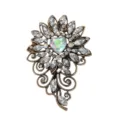 Vintage rhinestone heart brooch crystal flower metallic lapel pin coat dress accessory - White