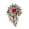 Vintage rhinestone floral heart brooch elegant crystal metal pin for women coat dress. - Pink