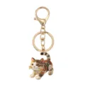 Schattige strass lapjeskat sleutelhanger, vergulde metalen dieren sleutelring voor rugzak. - Koffiekleurige Stijl