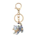 Blauw-witte porseleinen kat sleutelhanger, schattige dierlijke ring met goud, tas hangende hanger. - Blauw En Wit Porselein Stijl