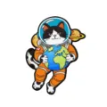Spilla smaltata gatto astronauta distintivo, tuta spaziale arancione che tiene la terra design - Gatto Bianco e Nero che Tiene la Terra
